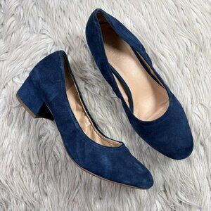 Franco Sarto Women's Blue Suede Block Heel Pumps